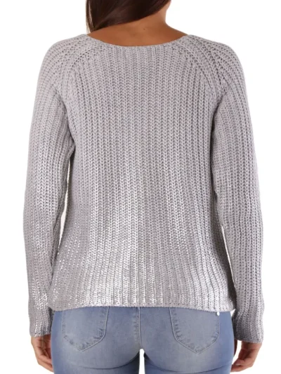 Met Moteriskas pilkas megztinis is nugaros