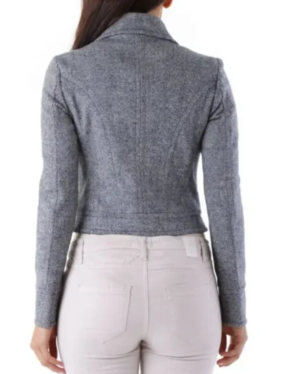 Melsvas trumpas moteriskas paltas john richmond is nugaros