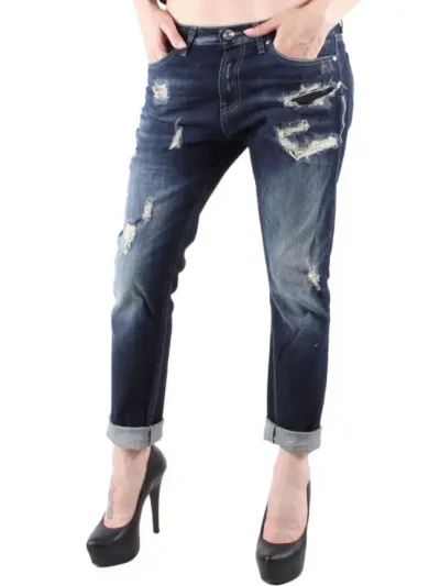 Sexy Women Moteriski tamsiai melyni plesyti dzinsai is priekio