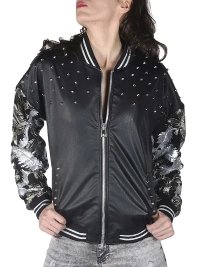 sexy women juoda moteriska bomber stiliaus striuke is priekio